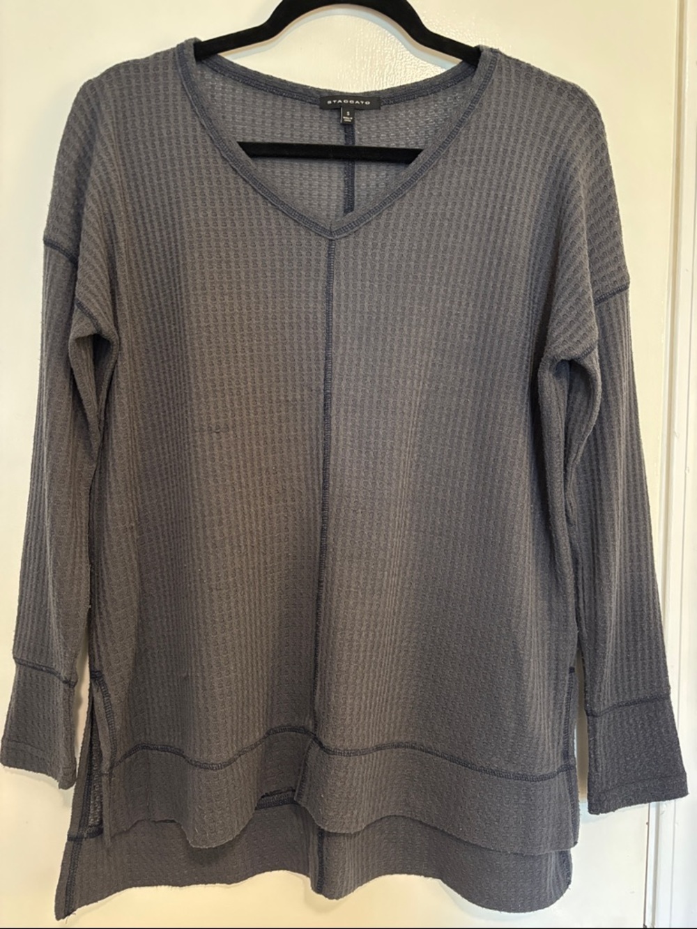 Staccato Slate Gray Waffle Knit V-Neck Sweater